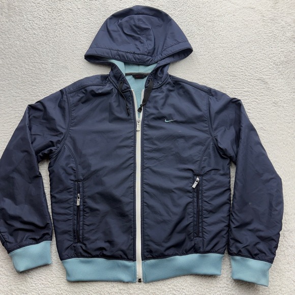 Nike Jackets & Blazers - Vintage Nike 90s Womens Full Zip Fleece Lined Hooded Jacket Navy Blue Small